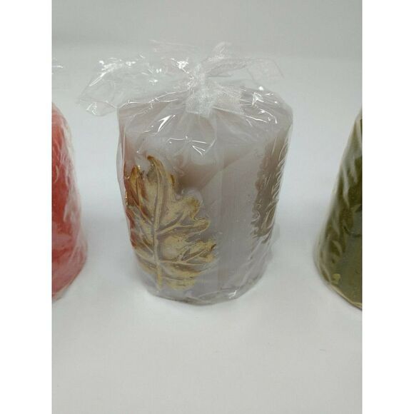 Candle Set With Leaf Motif Lot Of 4 Fall Autumn - Picture 3 of 5